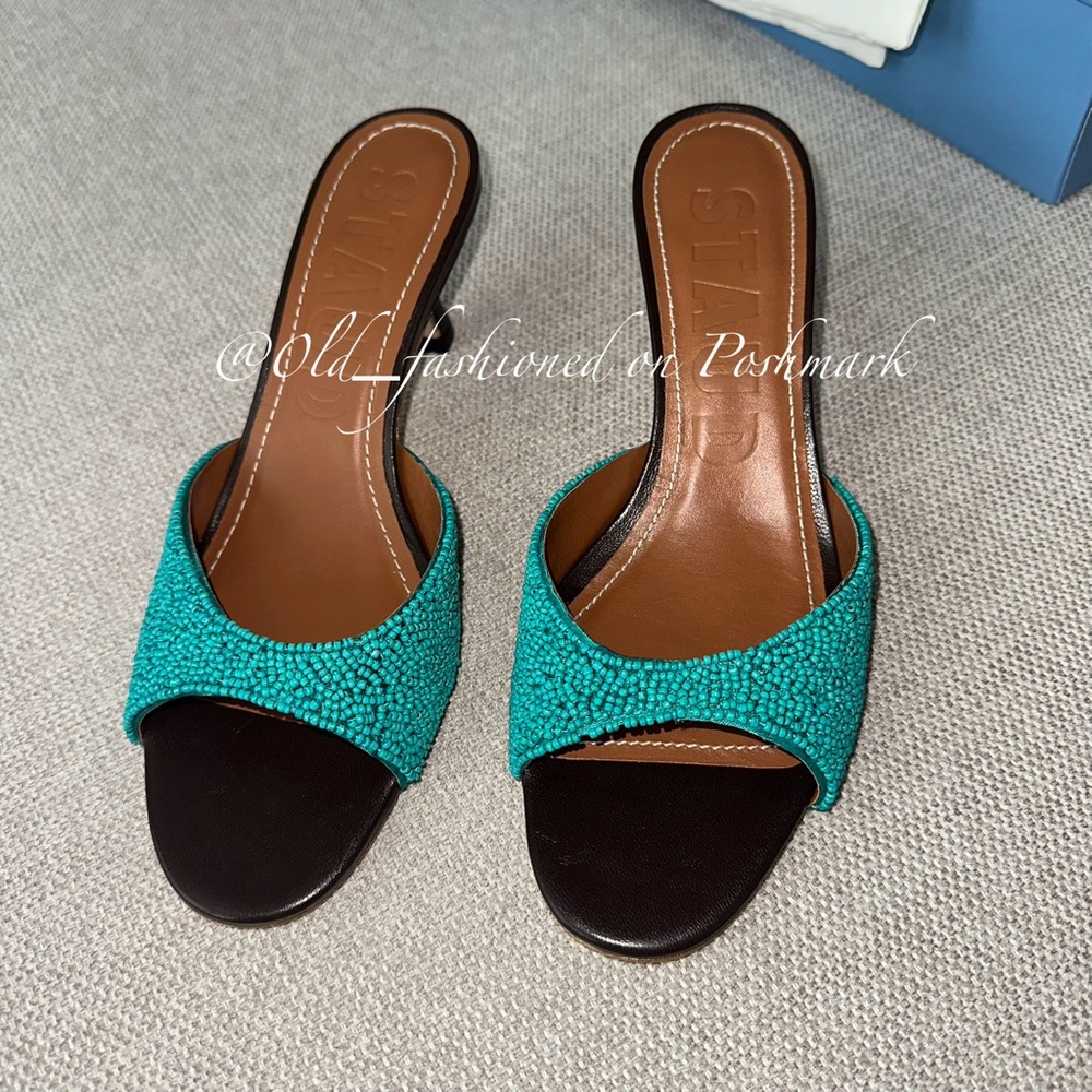 STAUD Brigitte Beaded Slide Sandals - Teal - Picture 8 of 16